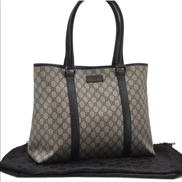 Authentic Gucci brown monogram coated canvas large tote bag